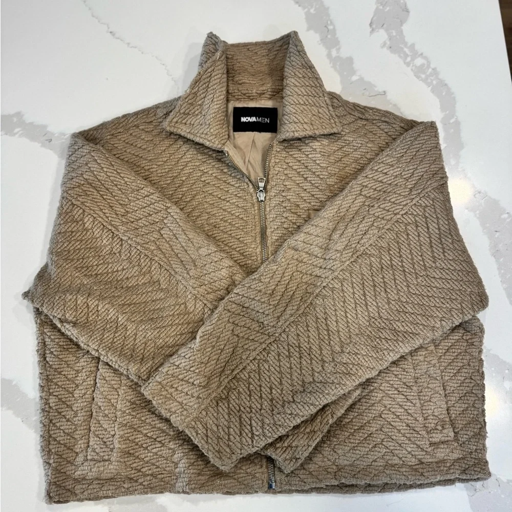 Textured Fashion Nova Zip-Up Sweater - Brown